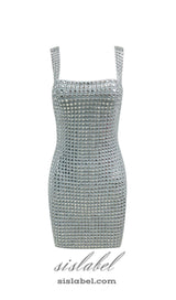 DIAMOND EMBELLISHED MINI DRESS IN GREY