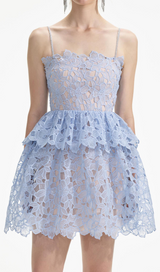 OLGA LACE LAYER CUTOUT MINI DRESS IN BLUE