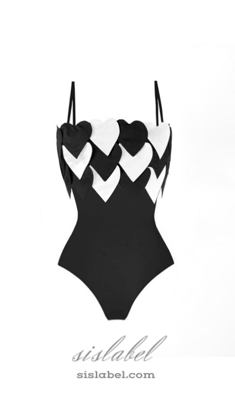 WHITE HEART EMBELLISHED SWIMSUIT