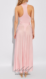 WINNI PINK TURTLENECK SLEEVELESS BACKLESS MAXI DRESS