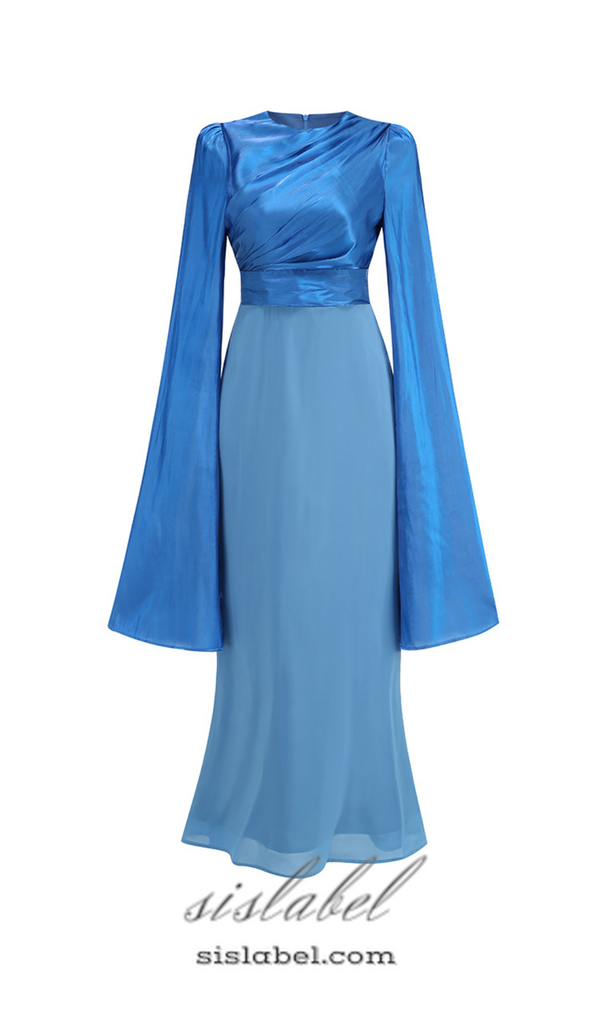 MARCIA TRUMPET SLIT SLEEVE BODYCON MAXI DRESS IN BLUE