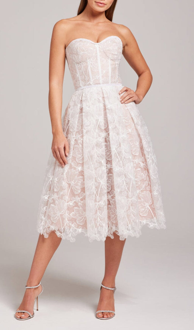 LACE BANDEAU MIDI DRESS IN WHITE