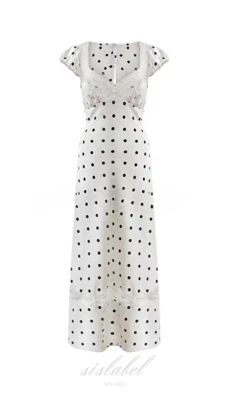 BUTTERFLY EMBELLISHED POLKA DOT CUTOUT MAXI DRESS