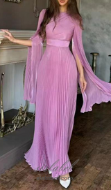 MANDY SLIT SLEEVE RUCHED MAXI DRESS IN ROSE PINK