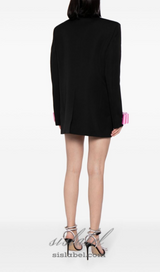 INGRID BOW-EMBELLISHED WOOL BLACK BLAZER DRESS