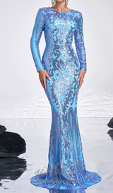 Long Sleeve Sequin maxi Dress in blue