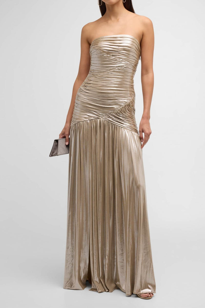 Josie Strapless Lamé Slit Dress