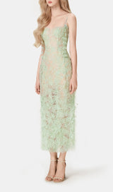 Mint Beaded Lace Pencel Dress