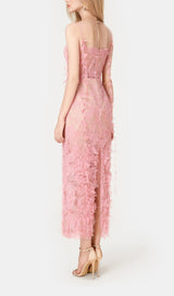 Pink Beaded Lace Pencel Dress