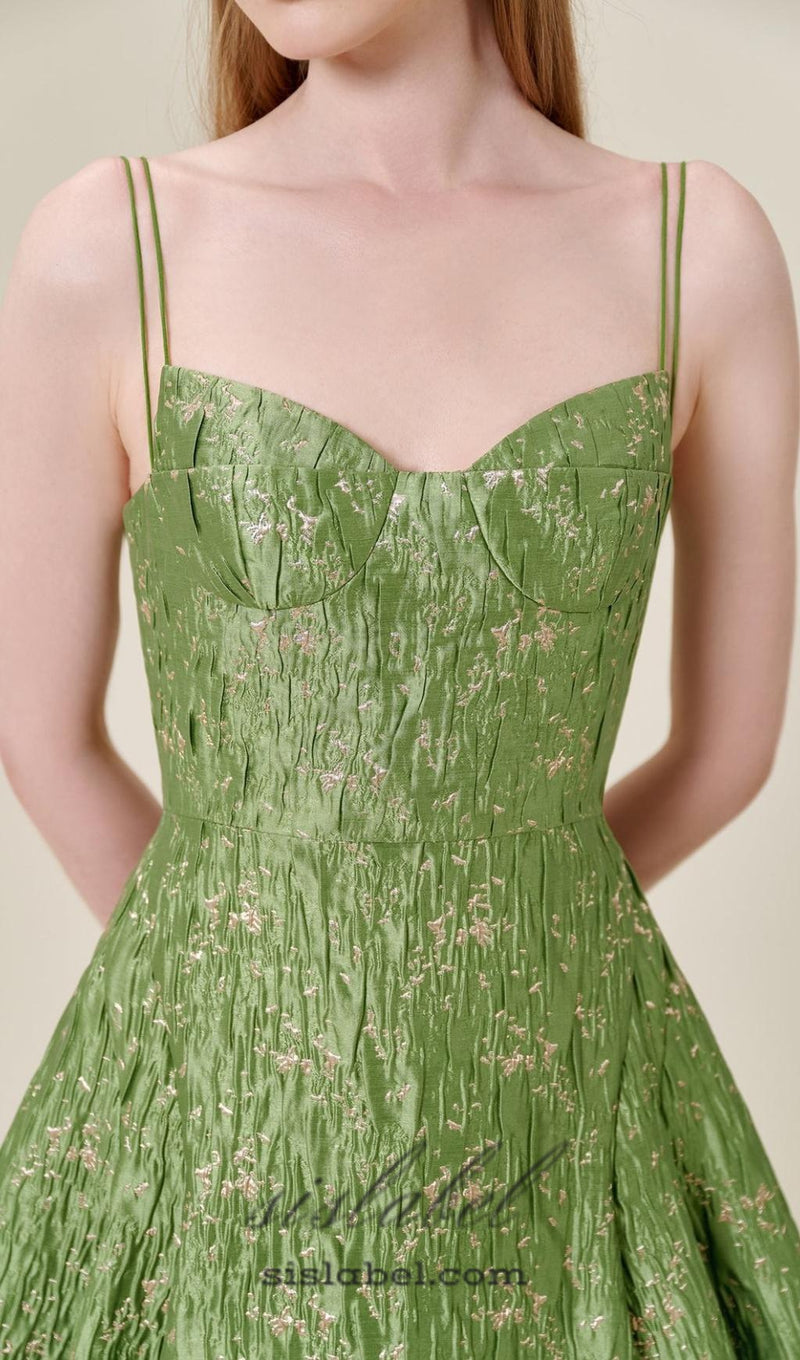 VINTAGE GREEN SUSPENDER JACQUARD MIDI DRESS