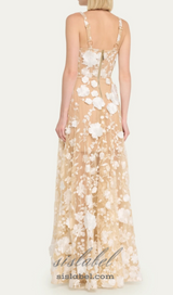 APPHIA FLORAL EMBROIDERED SLEEVELESS TULLE MAXI DRESS