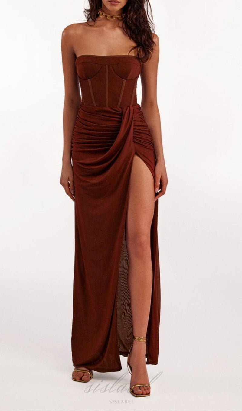 ROBE FRUCHE SANS BRETELLES MARRON 