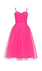 PLEATS SPAGHETTI STRAPS MIDI DRESS IN HOT PINK