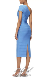 Abigail one-shoulder bandage midi Dress in blue