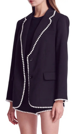 Imitation Pearl Trim Blazer in black