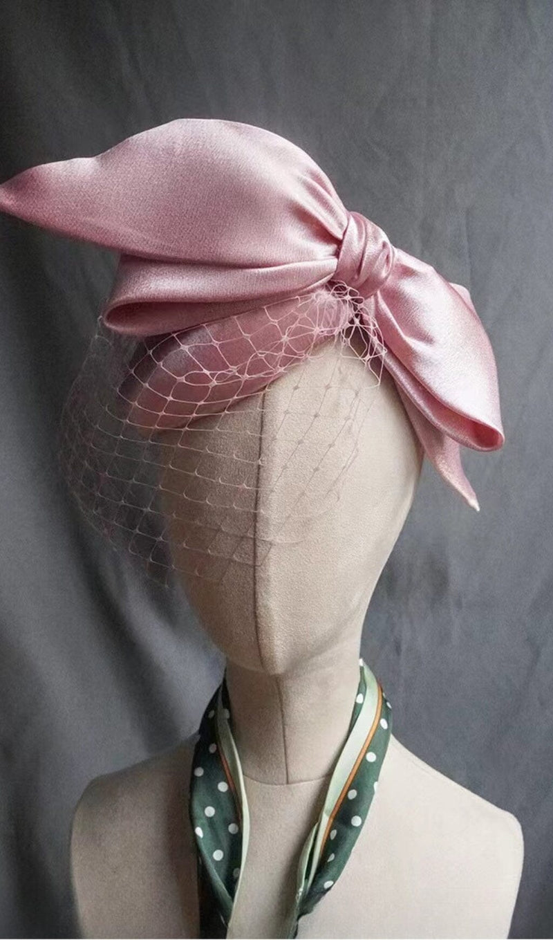 PINK SATIN BOW VEIL FASCINATORS