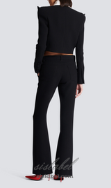 ELAINE CROPPED SIX-BUTTON CREPE JACKET