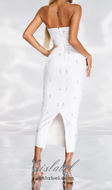 LINDA STRAPLESS CRYSTAL EMBELLISHED WHITE BANDAGE DRESS