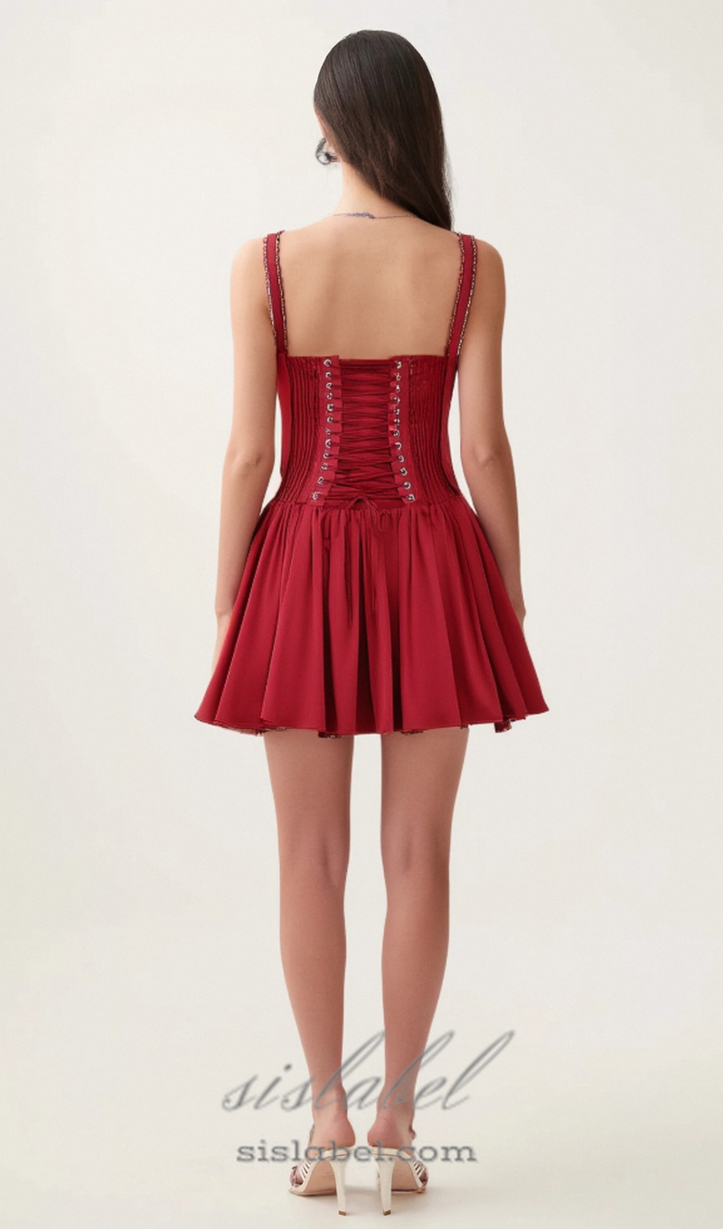 corset strap mini dress in red