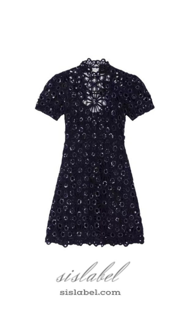 TRISTA BLACK HIGH COLLAR CUTOUT LACE MINI DRESS