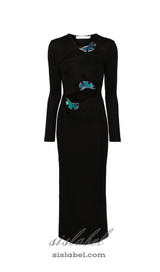 SALLY BLACK LONG SLEEVE CUT-OUT RIBBED MAXI DRESS