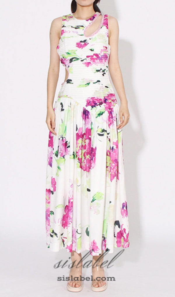 FLORAL CUTOUT MIDI DRESS IN WHITE