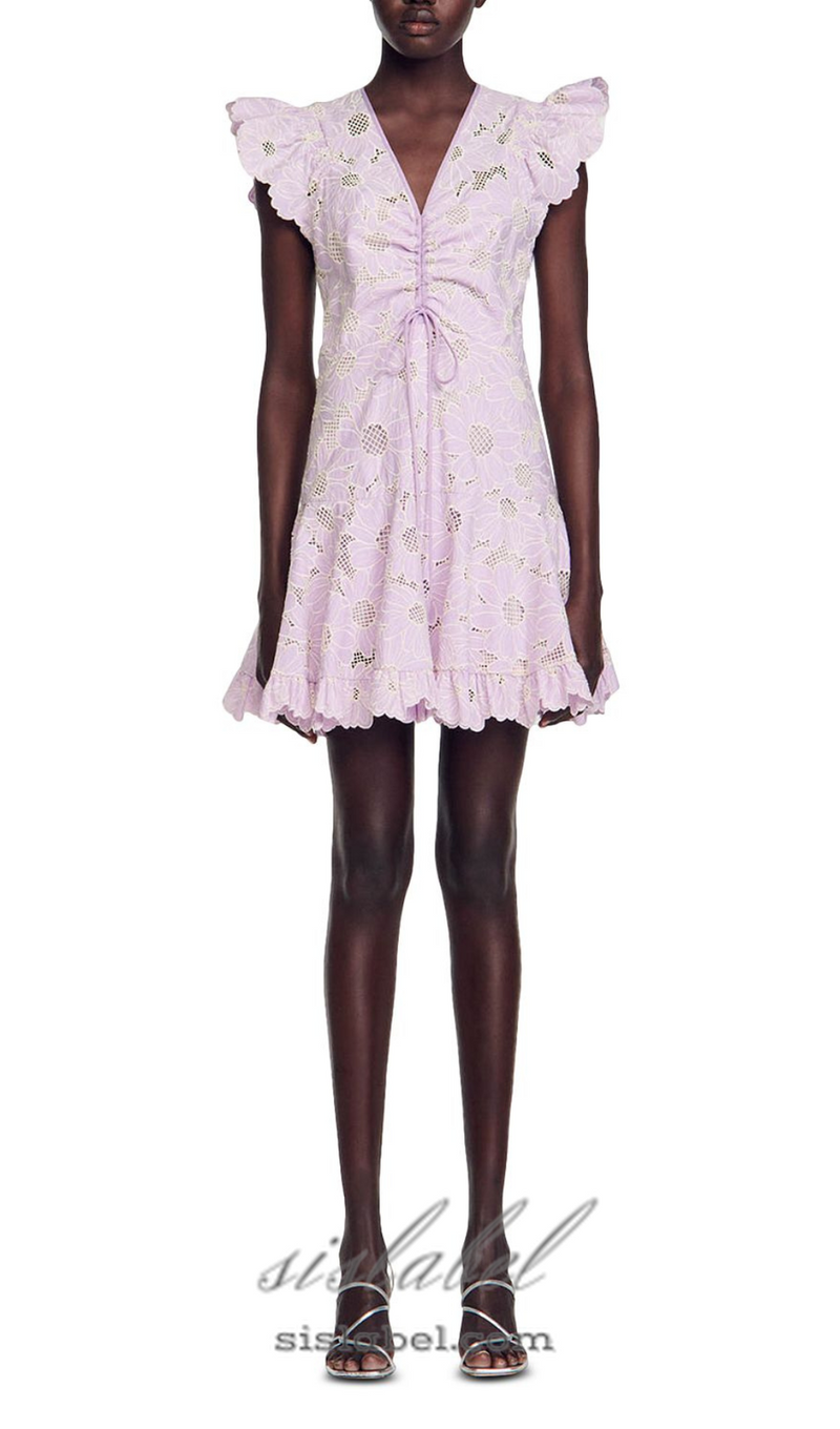 DANIE FLORAL LACE MINI DRESS IN PALE PURPLE