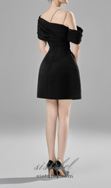 ELLEN ASYMMETRIC NECK TAFFETA MINI DRESS IN BLACK