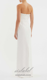 pearl-embellished strapless gown in white