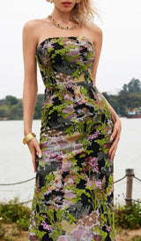 STRAPLESS FLORAL SEQUIN MAXI DRESS