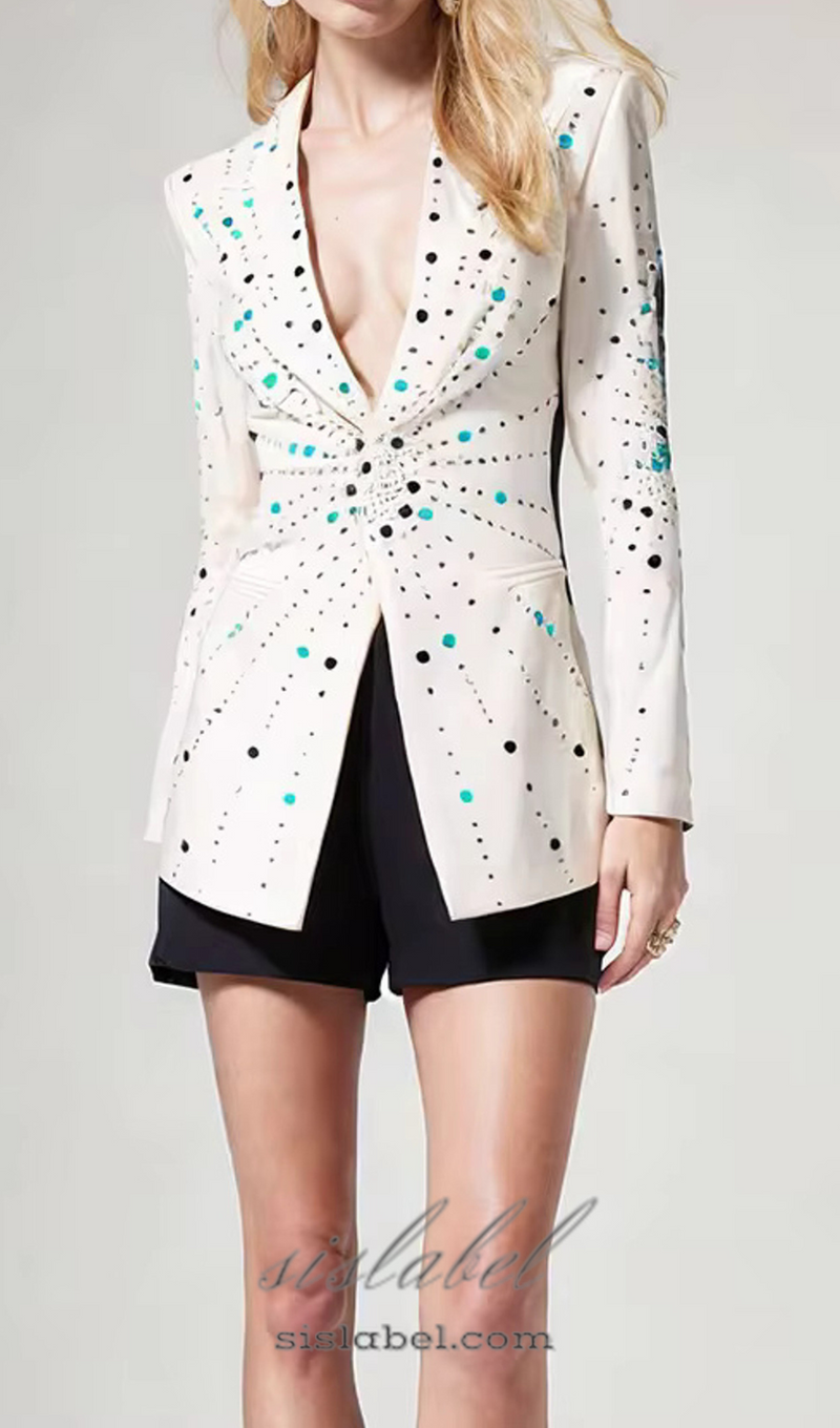 GLADYS WHITE PEAK LAPEL BLAZER WITH BEADINGS