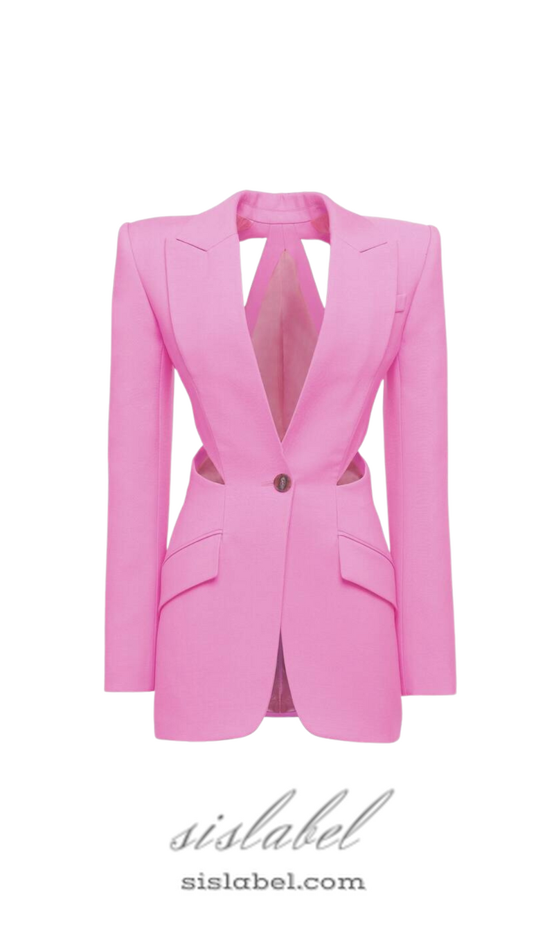 SLASHED SINGLE-BREASTED JACKET SUIT IN PINK