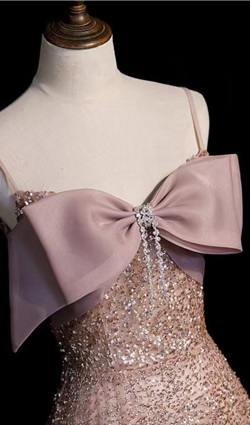 PINK SEQUIN STRAPLESS GOWN