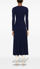 VIOLA RIBBED-KNIT MIDI DRESS IN NAVY BLUE