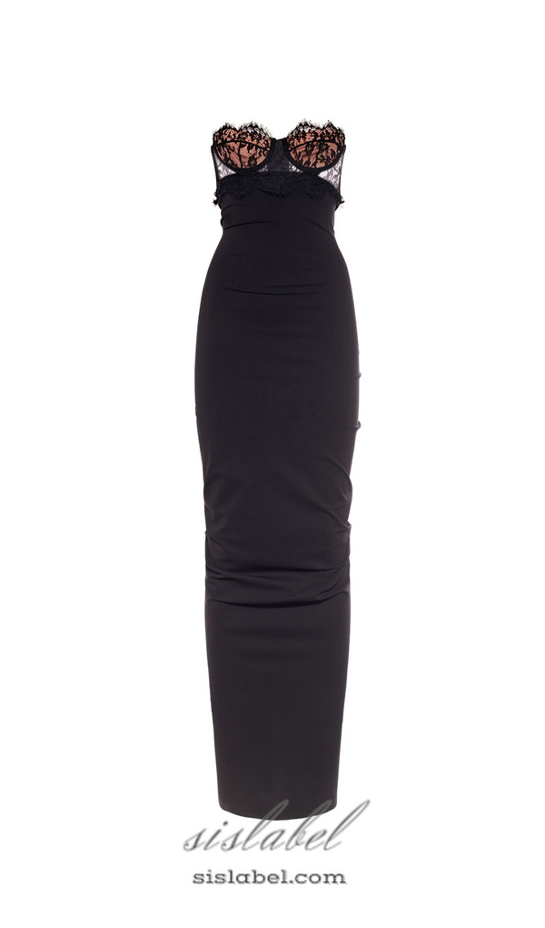 GWENDOLYN STRETCH JERSEY STRAPLESS MAXI DRESS IN BLACK