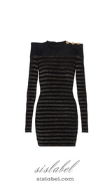 CARLIN JERSEY STRIPE LONG SLEEVE MINI DRESS IN BLACK