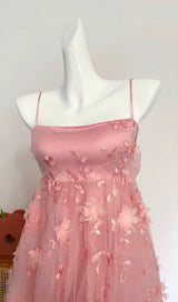 PINK LACE FLOWER MINI DRESS WITH BOW BACK