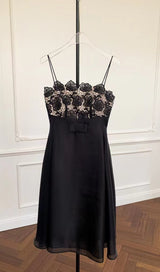 BLACK LACE CAMISOLE MIDI DRESS