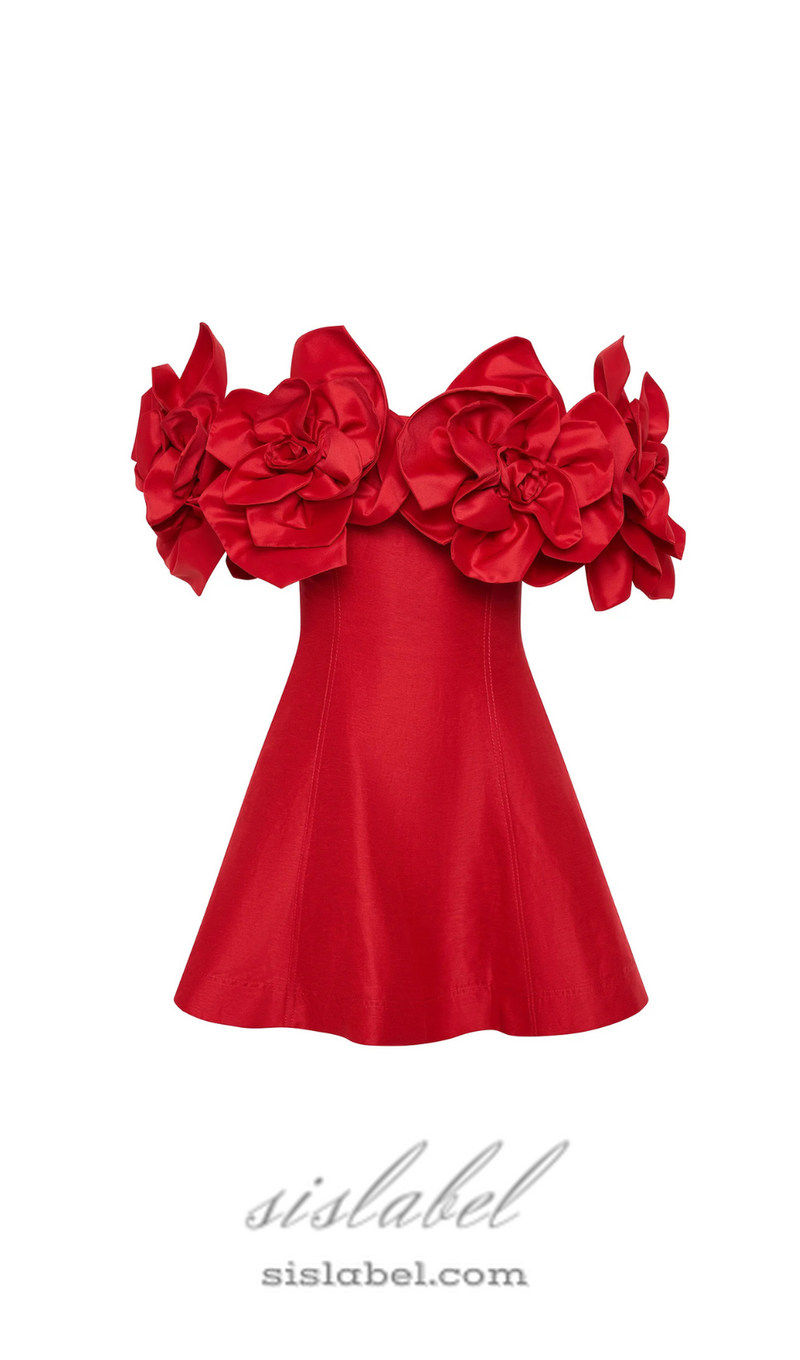 Etta flower strapless mini dress in red