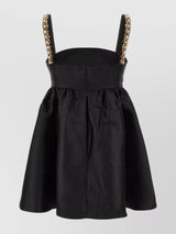 BLACK TAFFETA EMBELLISHED MINI DRESS