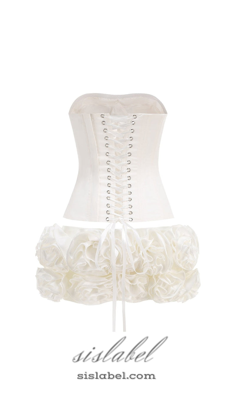 CLEGG WHITE CORSET FLOWER TWO-PIECE SET