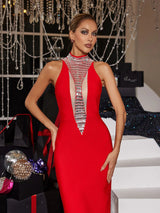 Rhinestone Bandage maxi Dress in red