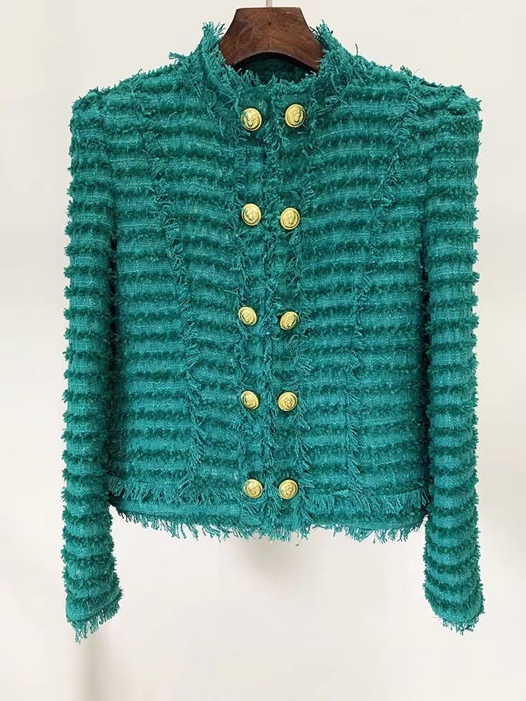 VESTE EN TWEED DE COTON MÉLANGÉ VERT