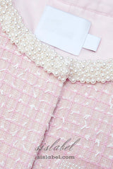 Pink Boucle Pearl Trim Jacket