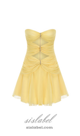 CUT-OUT PLEATED OFF-SHOULDER MINI DRESS IN YELLOW