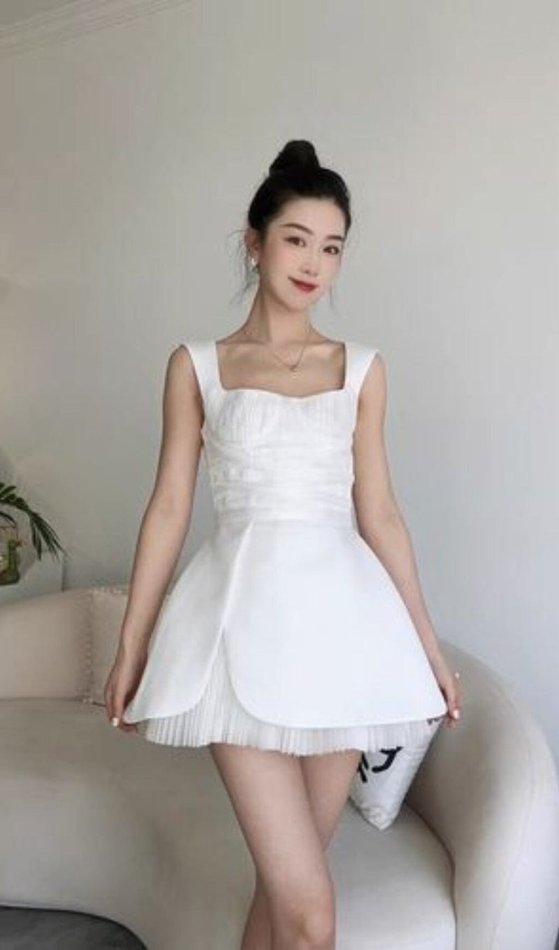 Square Neck Mini Dress In White