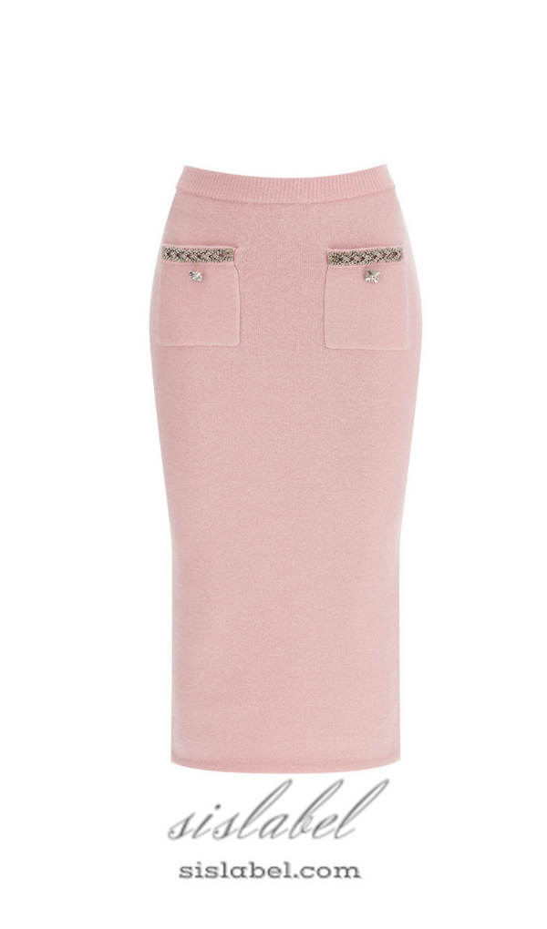 knitted midi skirt in Pink