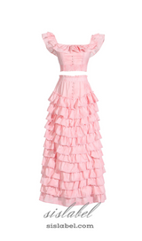 CATHY MULTI-LAYER RUFFLE MAXI DRESS SUIT IN PINK