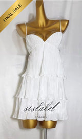 Sleek Dedication White Satin Plisse Cutout Tiered Mini Dress