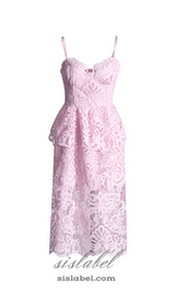 EVELYN CUT OUT LACE LAYERING MIDI DRESS IN PINK